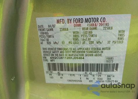 2008 Mercury Mariner V6 из США, поврежденный, VIN 4M2CU81128KJ09464